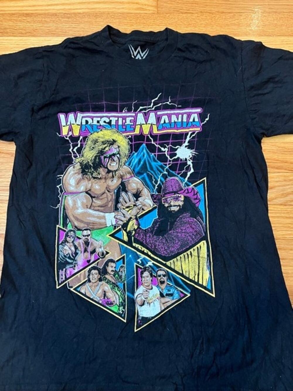 WWE Wrestlemania macho man and ultimate warrior black shirt for men size Small